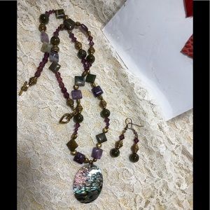 SEMI PRECIOUS STONES, BEAUTIFUL 24” NECKLACE & EARRINGS SET, BOHO, hippie